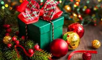 Christmas gift box with decorations