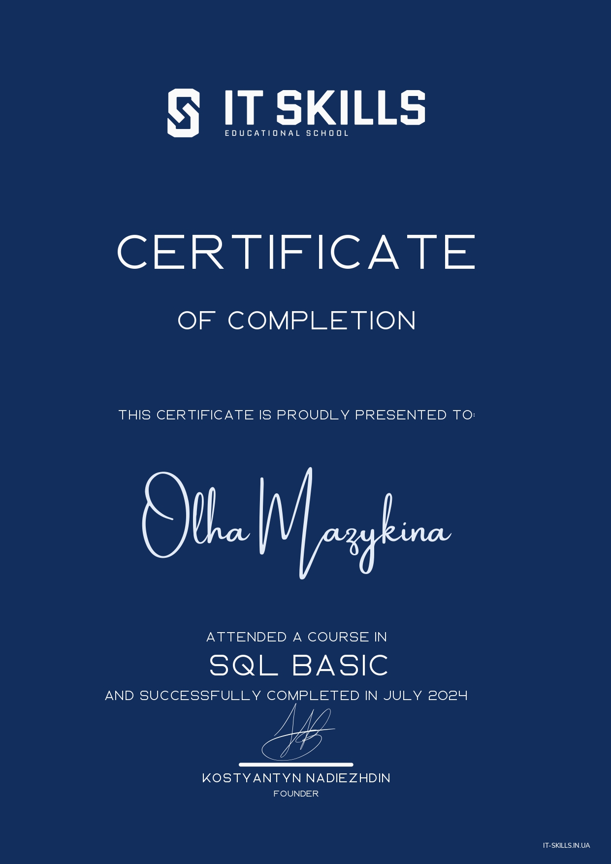 certificate - SQL, Olha Mazykina_page-0001